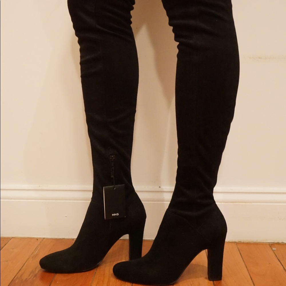 Over the knee suede heeled boots